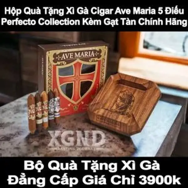 Hộp Quà Tặng Xì Gà Cigar Ave Maria 5 Điếu Perfecto Collection Kèm Gạt Tàn Chính Hãng