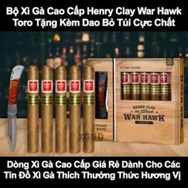 Bộ Xì Gà Cao Cấp Henry Clay War Hawk Toro Tặng Kèm Dao Bỏ Túi Cực Chất