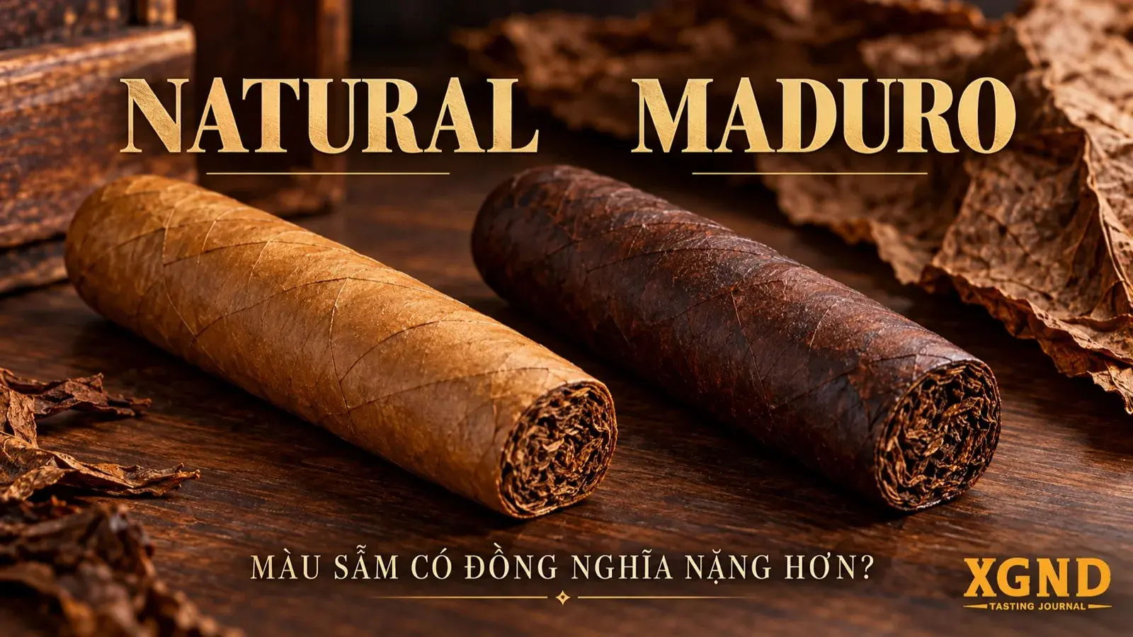 So sánh trực quan lớp lá áo cigar Natural màu sáng và Maduro màu sẫm