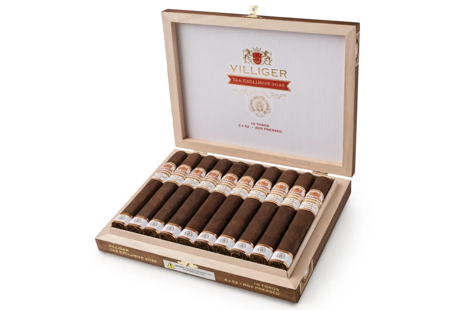 Hộp mở Villiger TAA Exclusive 2026, 10 điếu toro box-pressed 6 x 52